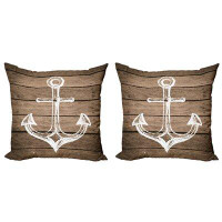 East Urban Home Ambesonne Brown And White Decorative Throw Pillow Case Pack Of 2, Anchor Motif Hand Drawing Boating Sket