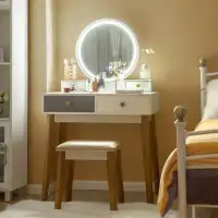 Hashtag Home Hashtag Home Vanity Table Set 3 Colour Lighting Modes Makeup Table & Stool Set Jewellery Divider