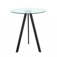 Wrought Studio Modern Kitchen Glass Dining Table  ROUND  Tempered Glass BAR Table Top,Clear BAR Table Metal Legs,BLACK L