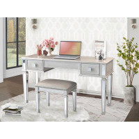 House of Hampton Mirrored Vanities Desk With Drawers, Bedroom Makeup Vanity Table Set With Mirror And Stool, Flip Up Dre