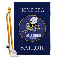 Breeze Decor Home Of Seabees Sailor House Flag Set Navy Armed Forces Yard Banner 28 X 40 Inches Double-Sided Decorative