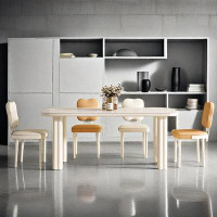 HOUZE 55.12" White Sintered Stone + Manufactured Wood Rectangular Dining Table