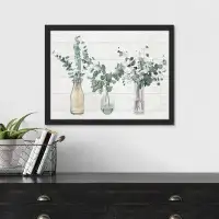 SIGNLEADER Wood Panel Pastel Watercolor Plants in Glass Vases Floral Botanical Illustrations Wall Pictures