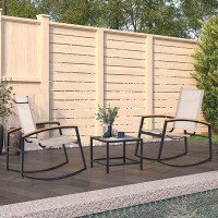 Latitude Run® Patio outdoor 3-piece set with square glass metal table and 2 rocking chairs