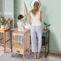 STEP STOOL WITH SUPPORT HANDLES, SAFETY RAIL AND NON-SLIP, HARDWOOD STEPPING STOOL FOR KIDS AND TODDLERS