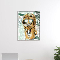 Stupell Industries Funny Tiger Wearing Glasses Green Fern Leaf Plants - Graphic Art