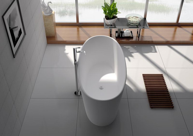 62x28 Inch ( 26H ) Freestanding Solid Surface in Matte White with Centre Drain - Deep Soaking    LFC in Plumbing, Sinks, Toilets & Showers - Image 3