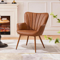 GLOBAL GIRLS LLC Leather Armchair, Modern Accent Chair With Metal Legs, Comfy Upholstered Barrel Chair For Living Room B