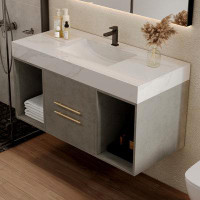 Mercer41 39.4" Stylish Bathroom Vanity With 2 Drawer Side Storage Area, Undermount Faux Marble Sink