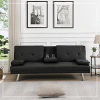 Ebern Designs sofa bed with Armrest two holders  WOOD FRAME, STAINLESS LEG,  PVC