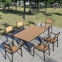 Hokku Designs Rectangular_6_Nordic Style Plastic Wood Table And Chair x 28.74 x 59.06 x 34.65