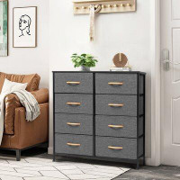 ZeaZu 32" Grey And Black Steel And Fabric Eight Drawer Chest