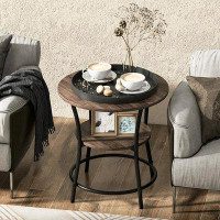 Vicamelia Vicamelia 2-Tier Side Table With Open Shelf, Round Coffee Table With Metal Frame For Living Room, Bedroom, Gre