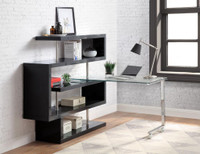 Black Friday Special - Raceloma Writing Desk - Winding S-Shaped Shelf Bookcase w Convenient roll-out Desk 4- Finishes