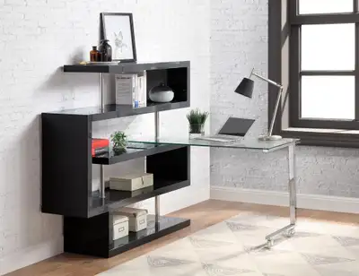 Winter Special - Raceloma Writing Desk - Winding S-Shaped Shelf Bookcase w Convenient roll-out Desk...