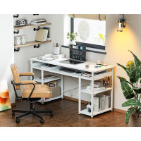 Inbox Zero 48 Inch Small Computer Desk With Power Outlets, Writing Desk With Storage Shelves Headphone Hook, Student Lap