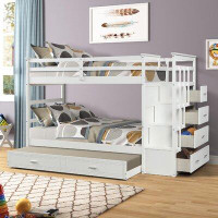 Harriet Bee Anspach Twin Over Twin 4 Drawer Solid Wood Standard Bunk Bed with Trundle by Harriet Bee