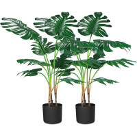Primrue Artificial Monstera Deliciosa Plant 37" Fake Tropical Palm Tree, Perfect Faux Swiss Cheese Plants In Pot For Ind