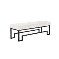 Everly Quinn Davlin Dining Bench In Matte Ivory And Ivory Boucle