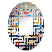Design Art Rainbow Umbrellas Collage IV - Maze Decorative Mirror|Oval