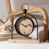 Williston Forge 11.75" Modern Wood & Black Desk Clock
