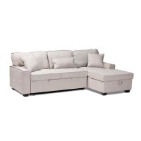 Lefancy.net Lefancy Light Grey Fabric Upholstered Right Facing Storage Sectional Sofa with Pull-Out Bed