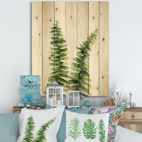 East Urban Home Fern Plant In Greenbotanical Detail - Tropical Print On Natural Pine Wood