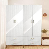 Everly Quinn Wardrobe Armoire Closet with Hanging Rods and Drawers