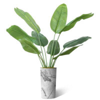 SIGNLEADER T11_Artificial Tree in Contemporary Planter Fake Banana Leaf Silk Tree Indoor Outdoor Home Decoration