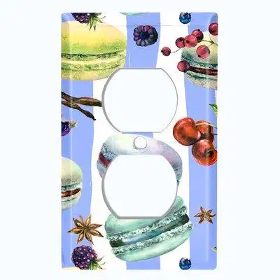 WorldAcc Metal Light Switch Plate Outlet Cover (Colourful Macaron Treat Purple Green  - Single Duplex)