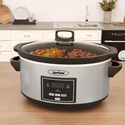 Elevate your culinary experience with this 6 qt slow cooker! Equipped with 2-in-1 silicone liners it...