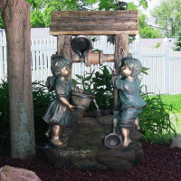 Red Barrel Studio Johson Resin/Fibreglass Children at the Well Outdoor Water Fountain with LED Light