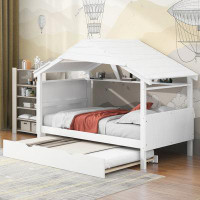Latitude Run® Wood Twin Size House Bed with Trundle and Storage