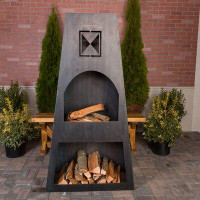 Wrought Studio Dewolf 66" H x 28" W Steel Wood Burning Outdoor Fireplace
