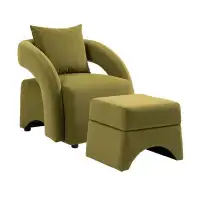 TORREFLEL House Hold Accent Chair With Ottoman, Mid Century Modern Barrel Chair Upholstered Club Tub Round Arms Chair Fo
