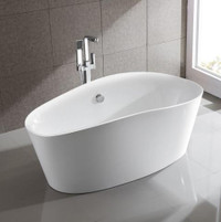 Grasse 67 in. Freestanding Oval Acrylic Bathtub in High Gloss, Deep Soaking, White w Center Drain, Seamless Joint BHC