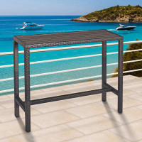 Latitude Run® Outdoor Patio Wicker Rattan Rectangle Bar Table In Espresso — Outdoor Tables & Table Components: From $99