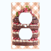 WorldAcc Metal Light Switch Plate Outlet Cover (Layered Chocolate Strawberry Cake - Single Duplex)