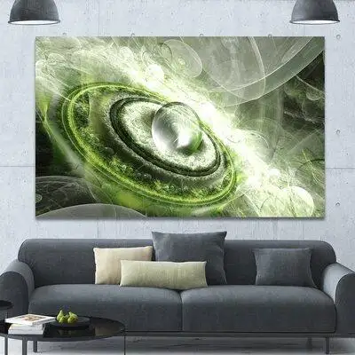 Made in Canada - Design Art 'Green Fractal Flying Saucer' Graphic Art on Wrapped Canvas