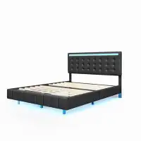 Latitude Run® Mahaliah Floating Bed Frame with LED and USB Charging, Upholstered Platform LED Bed Frame