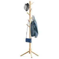 George Oliver Wooden Tree Coat Rack Stand,Sturdy Freestanding Coat Rack With 8 Hooks,3 Adjustable Height ,Wood Coat Stan