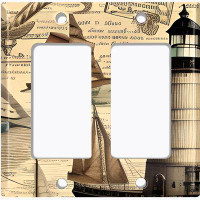 WorldAcc Metal Light Switch Plate Outlet Cover (Rustic Light House Nautical Boat - Double Rocker)