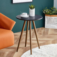 George Oliver Modern Minimalism Black Faux Marble End&Side Table,Small Accent Coffee Table With Black Metal Legs,Round N