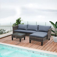 Outsunny 3 Piece Wicker Patio Furniture Set with Cushions, Glass Top Table
