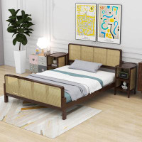 Bay Isle Home™ 3 Pieces Rattan Platform Full Size Bed With 2 Nightstands