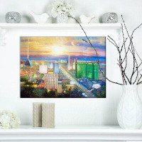 Made in Canada - East Urban Home Designart ' Colourful Sunset in Las Vegas' Cityscapes Painting Print on Wrapped Canvas