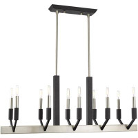 Gracie Oaks Contemporary 12 Brushed Nickel & Black Linear Chandelier – Steel Base Material with 10 LED Lights