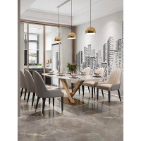 My Lux Decor Luxurious Kitchen Table In Rectangle Marble Desk Top Stainless Steel Golden Finish 6 People Luxury Dining T