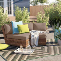 Lark Manor Ambroselli 61" Wide Outdoor Wicker Patio Sofa with Cushions