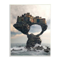 Stupell Industries Surreal City Atop Rocks Cliff Sea Waves Splashing  Oversized Black Framed Giclee Texturized Art By Cy